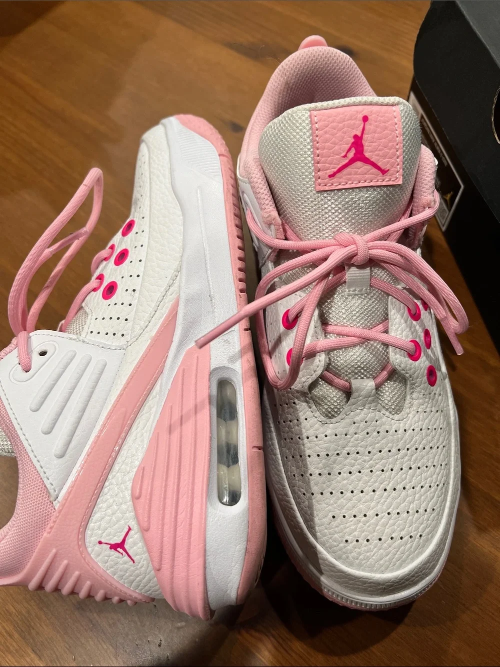 Jordan Max Aura 5 Big Girls White & Pink Sneakers